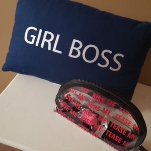 Girl boss pillow & makeup bag with sponge inside